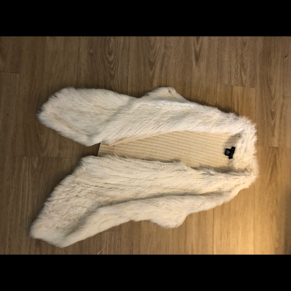 rabbit fur front and cashmere back white vest